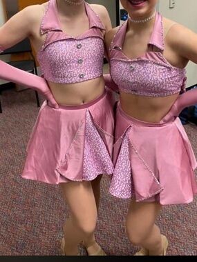 2 Piece Pink Dance Costume - Satin Pleated Style